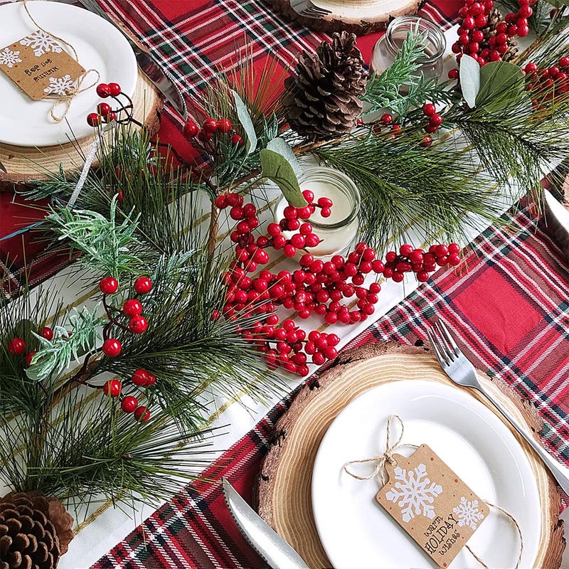 windiy 6' Long Christmas Artificial Pine Needle Garland Wired Rustic Twig Vine Birch with Assorted Faux Red Berries Eucalyptus Leaves Natural Pine Cones Fir Sprigs Holiday Season Winter Decor - Image 4